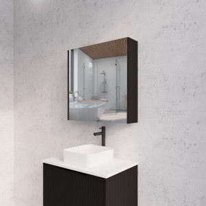 Matte Black Fluted Mirror Cabinet 750